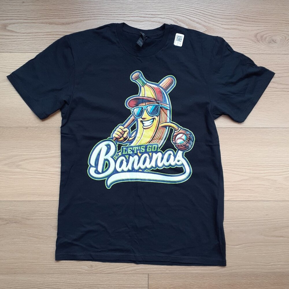 Let's Go Bananas - Funny Baseball Player -  New Medium Black T-Shirt